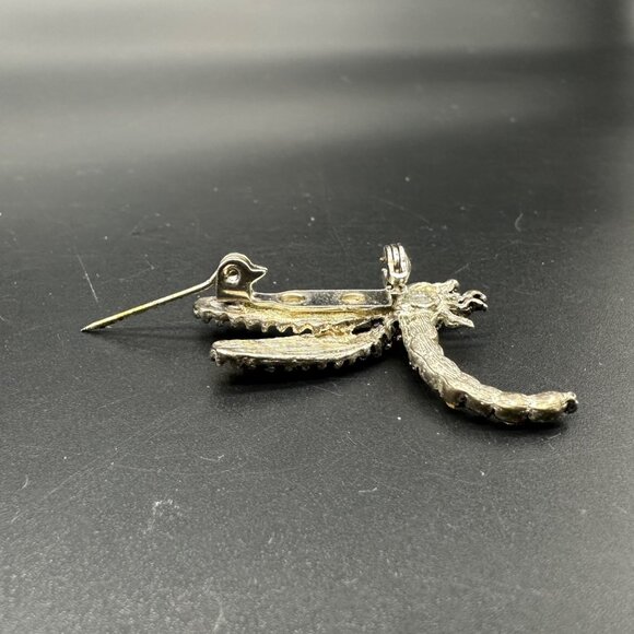 Vintage Dragonfly Rhinestone Brooch Pin Red Eyes Bug Insect Silver Toned - Picture 3 of 8